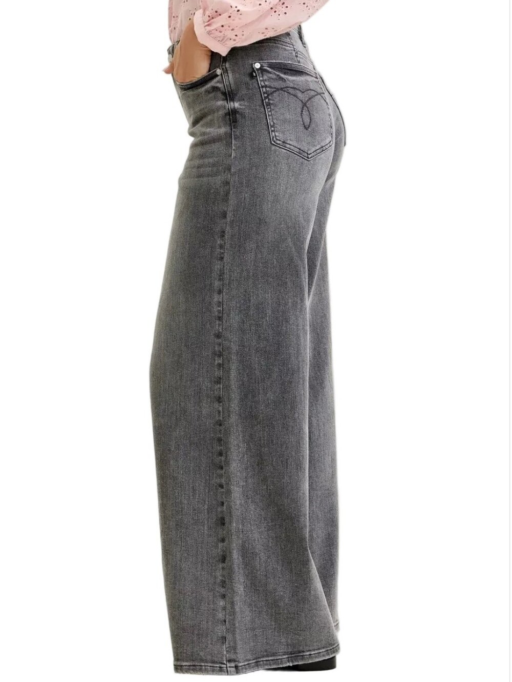 Judy Blue Mid-Rise Waist Palazzo Ultra Wide Leg Split Yoke Denim Jeans Pants - Picture 7 of 15